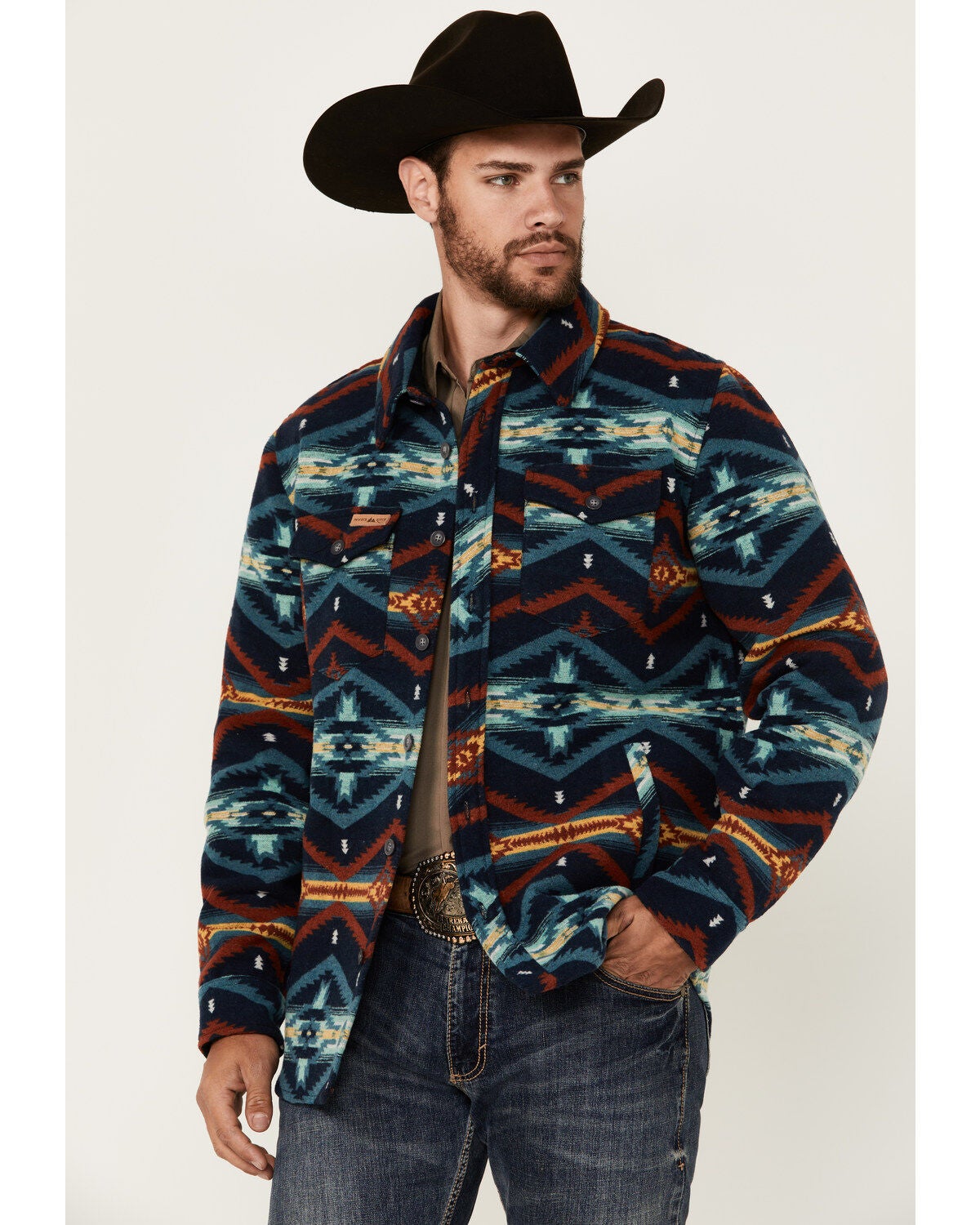 Powder River Outfitters Men's Southwestern Print Shacket, Navy, hi-res