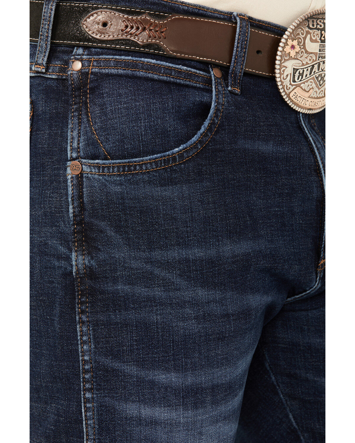 Image #2 - Wrangler Retro Men's Homburg Dark Wash Slim Straight Stretch Premium Green Jeans, Dark Wash, hi-res