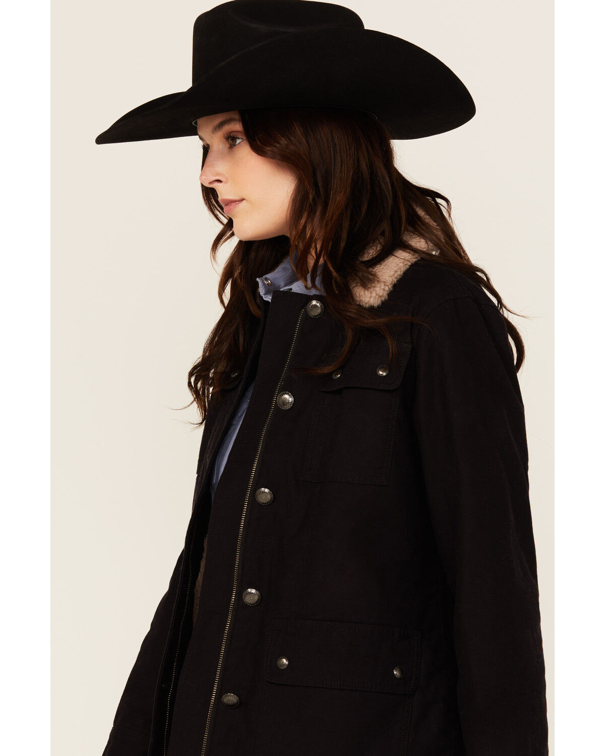 Image #2 - Shyanne Women's Canvas Sherpa Lined Button-Down Jacket, Black, hi-res