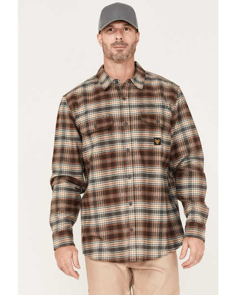 Hawx Men's Plaid Button Down Flannel Work Shirt , Brown, hi-res