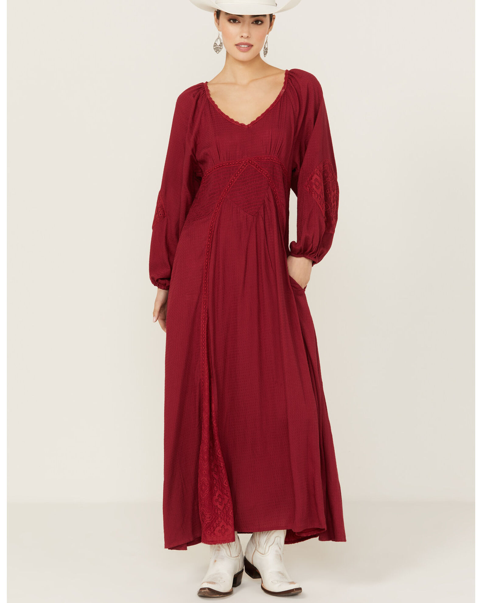 Gunit Solid Lace Women's Long Sleeve Maxi Dress