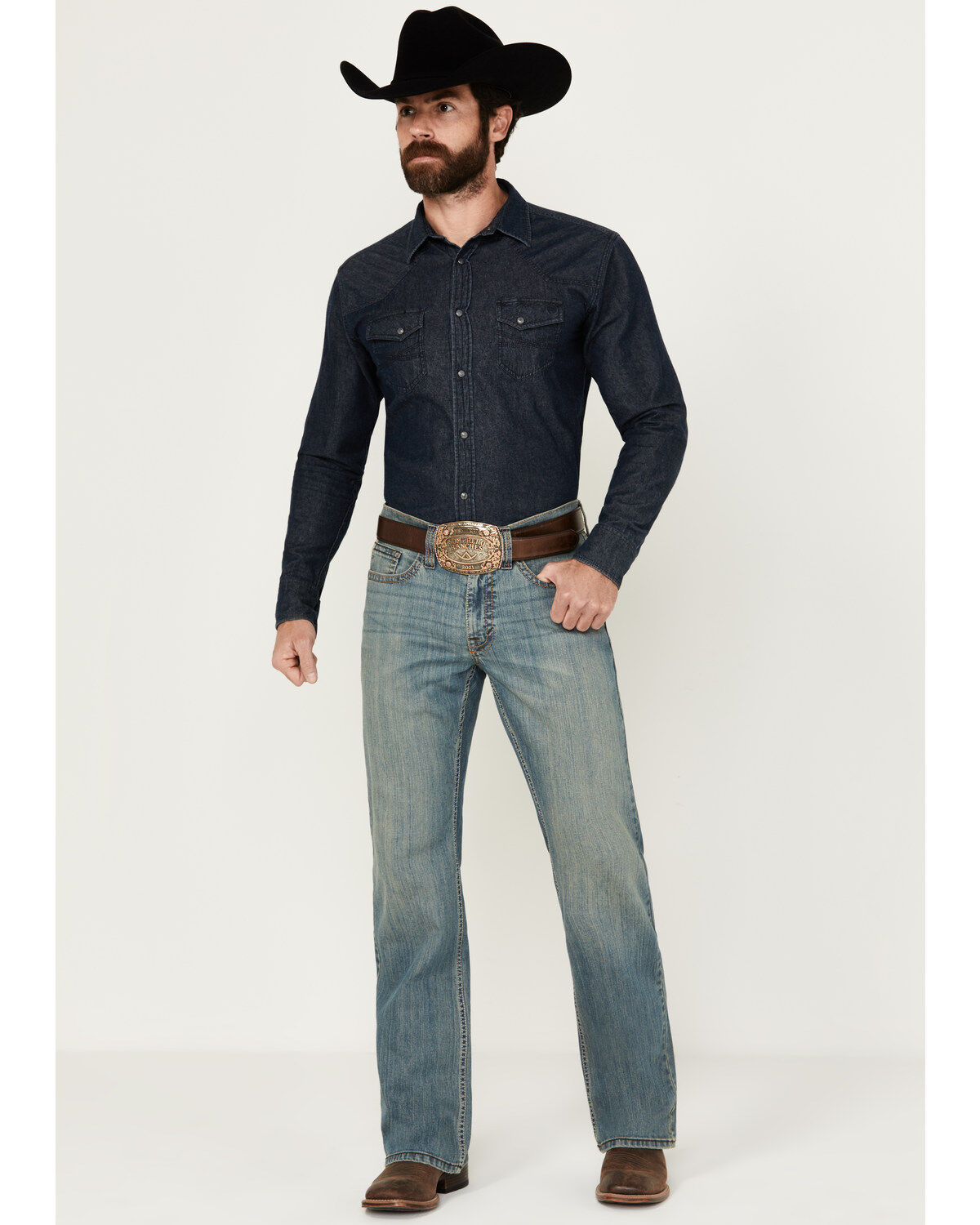 Image #1 - Cody James Men's Bozeman Wash Duke Relaxed Bootcut Stretch Denim Jeans, Medium Wash, hi-res