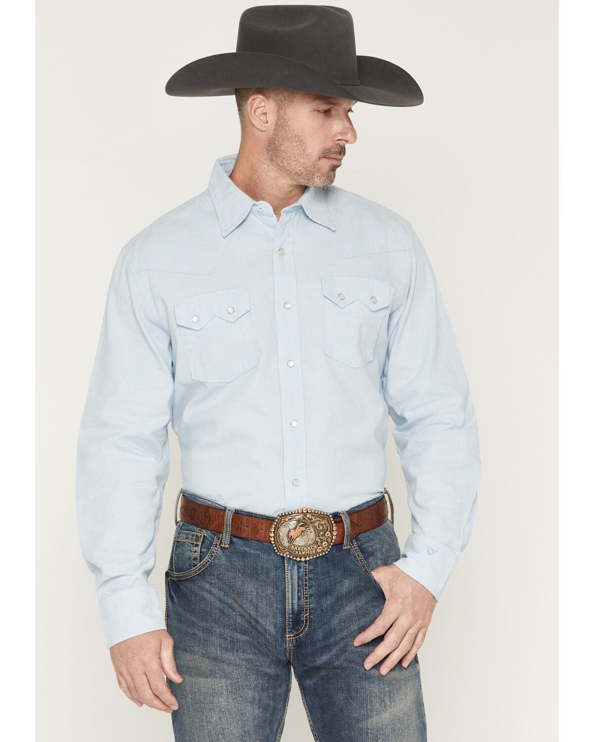 Wrangler X Cody Johnson Men's Solid Long Sleeve Pearl Snap Western Shirt, Blue, hi-res