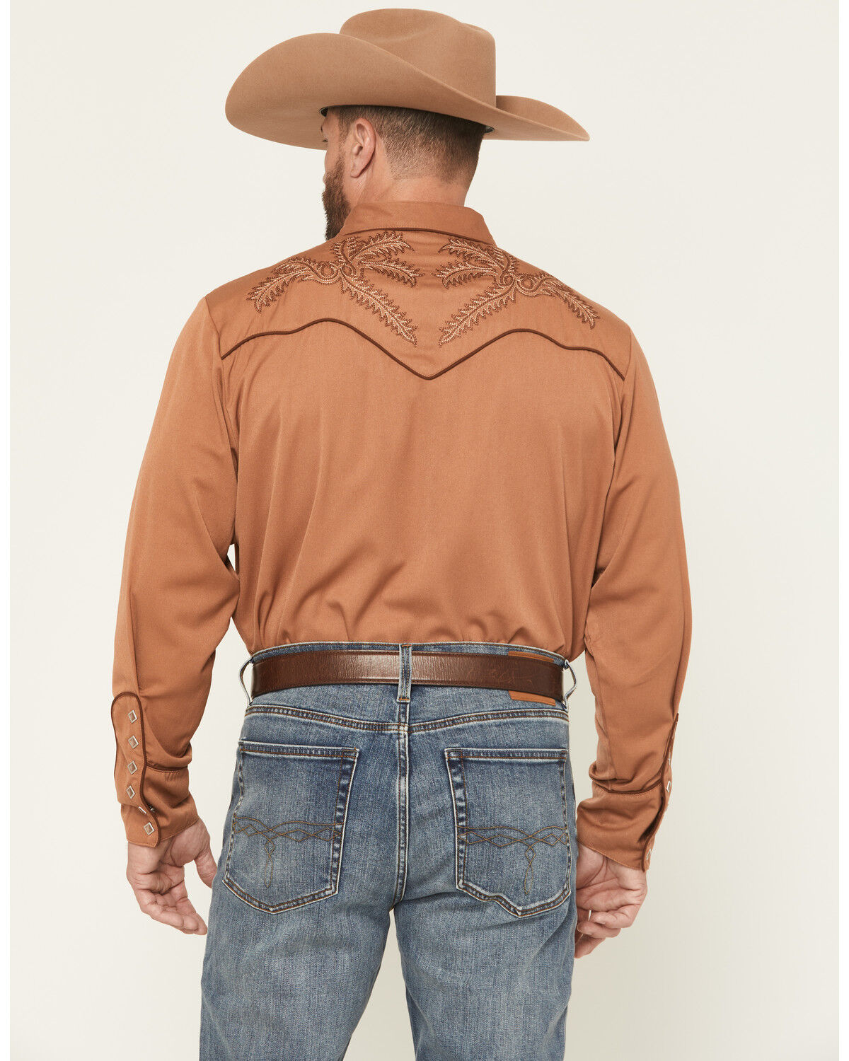 Image #4 - Scully Men's Embroidered Long Sleeve Snap Western Shirt, Brown, hi-res
