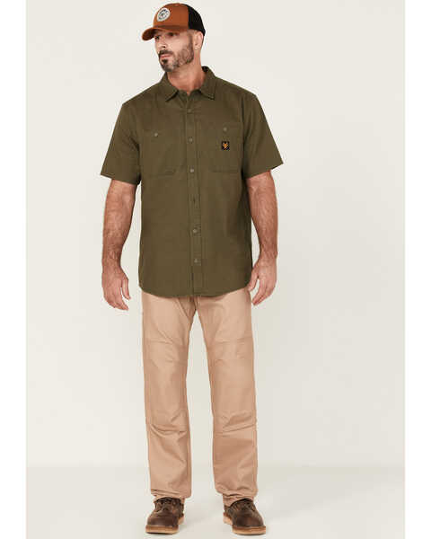 Hawx Men's Solid Twill Short Sleeve Button-Down Work Shirt , Olive, hi-res