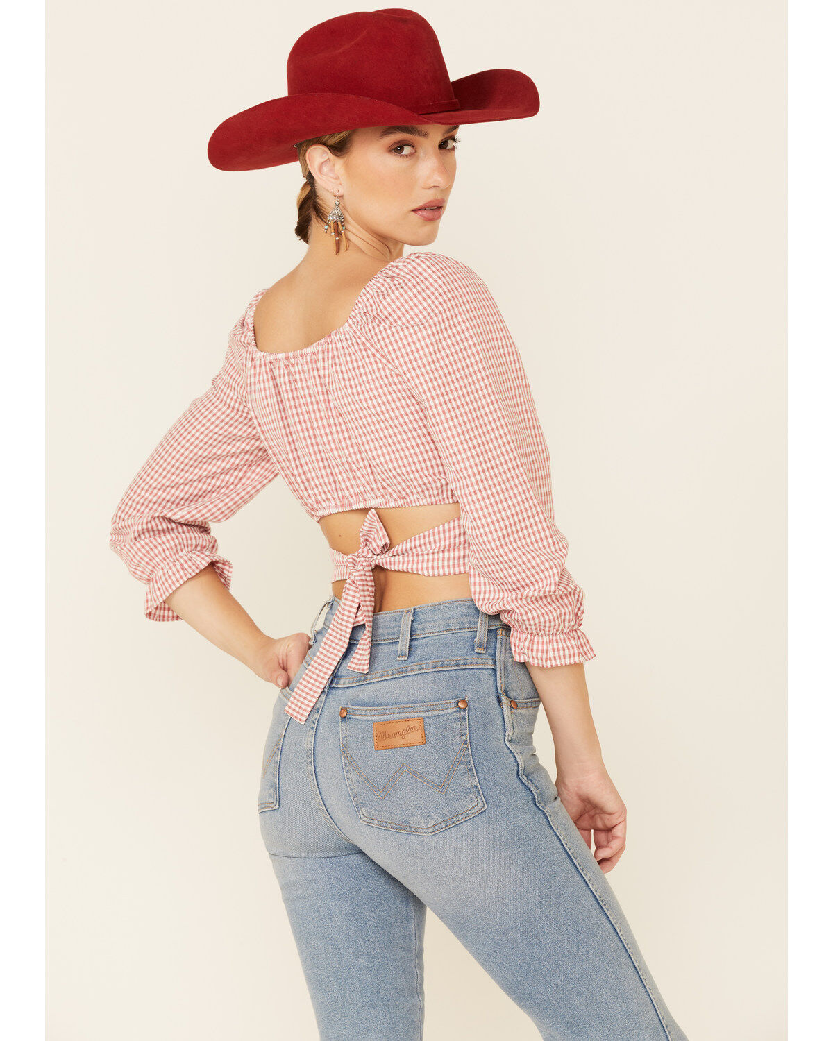 Image #4 - Beyond The Radar Women's Gingham Print Tie Back Crop Top, , hi-res