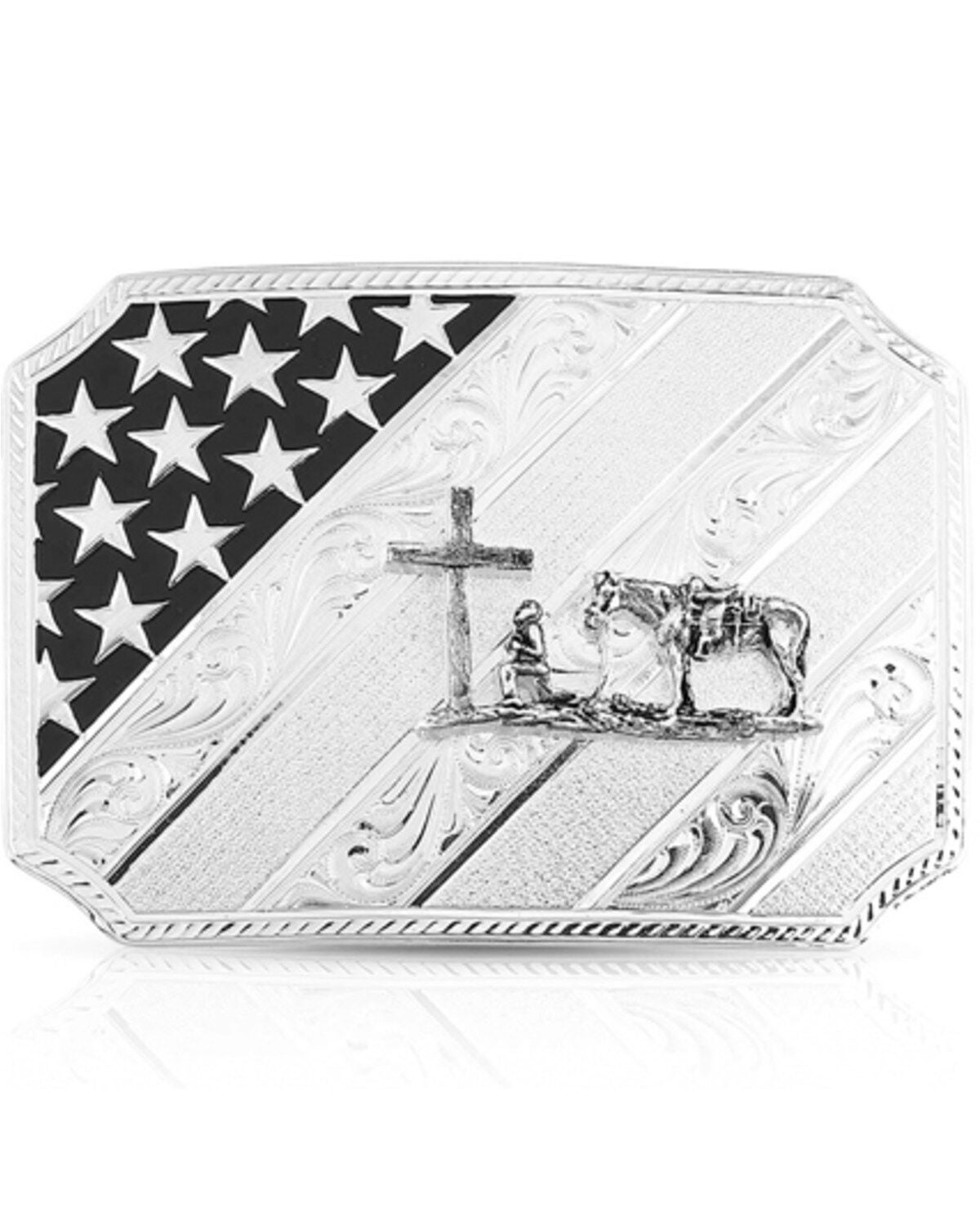 Montana Silversmiths Women's All American Christian Cowboy Silver Belt Buckle, Silver, hi-res