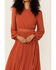 Flying Tomato Women's Solid Pleat Zip-Back Midi Dress , Rust Copper, hi-res