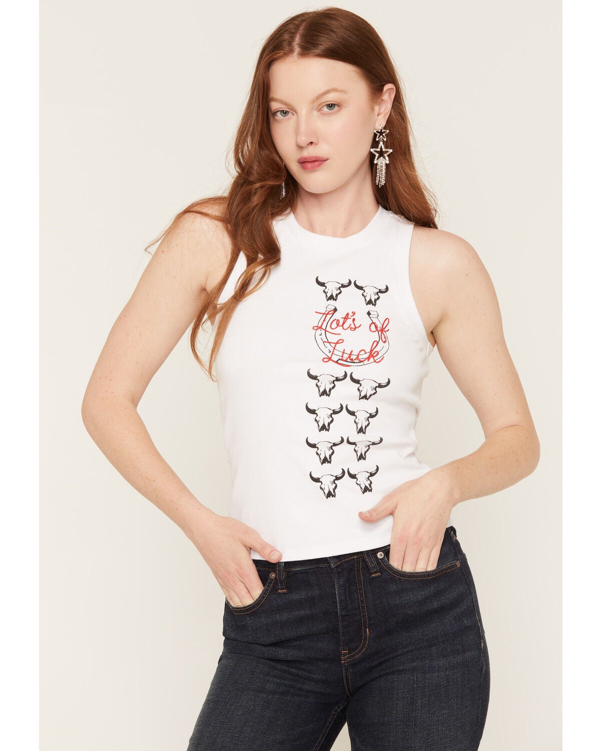 Image #1 - White Crow Women's Luck Bull Graphic Tank, White, hi-res