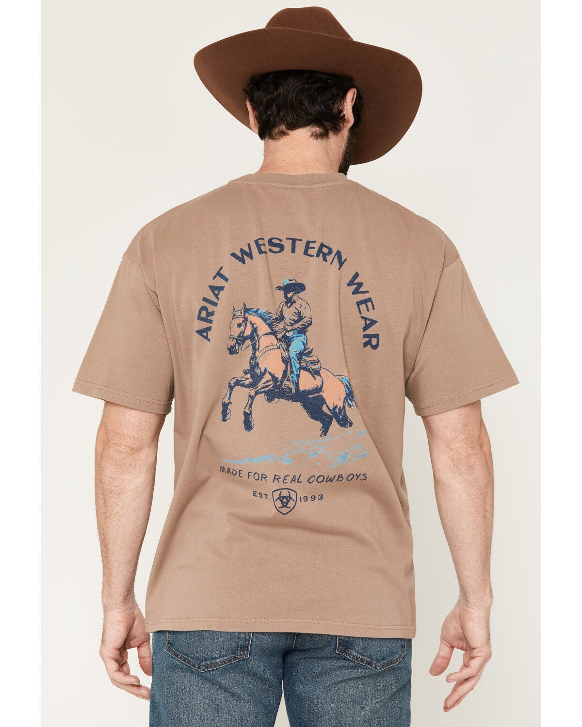 Ariat Men's Real Cowboy Short Sleeve Boxy Graphic T-Shirt, Taupe, hi-res