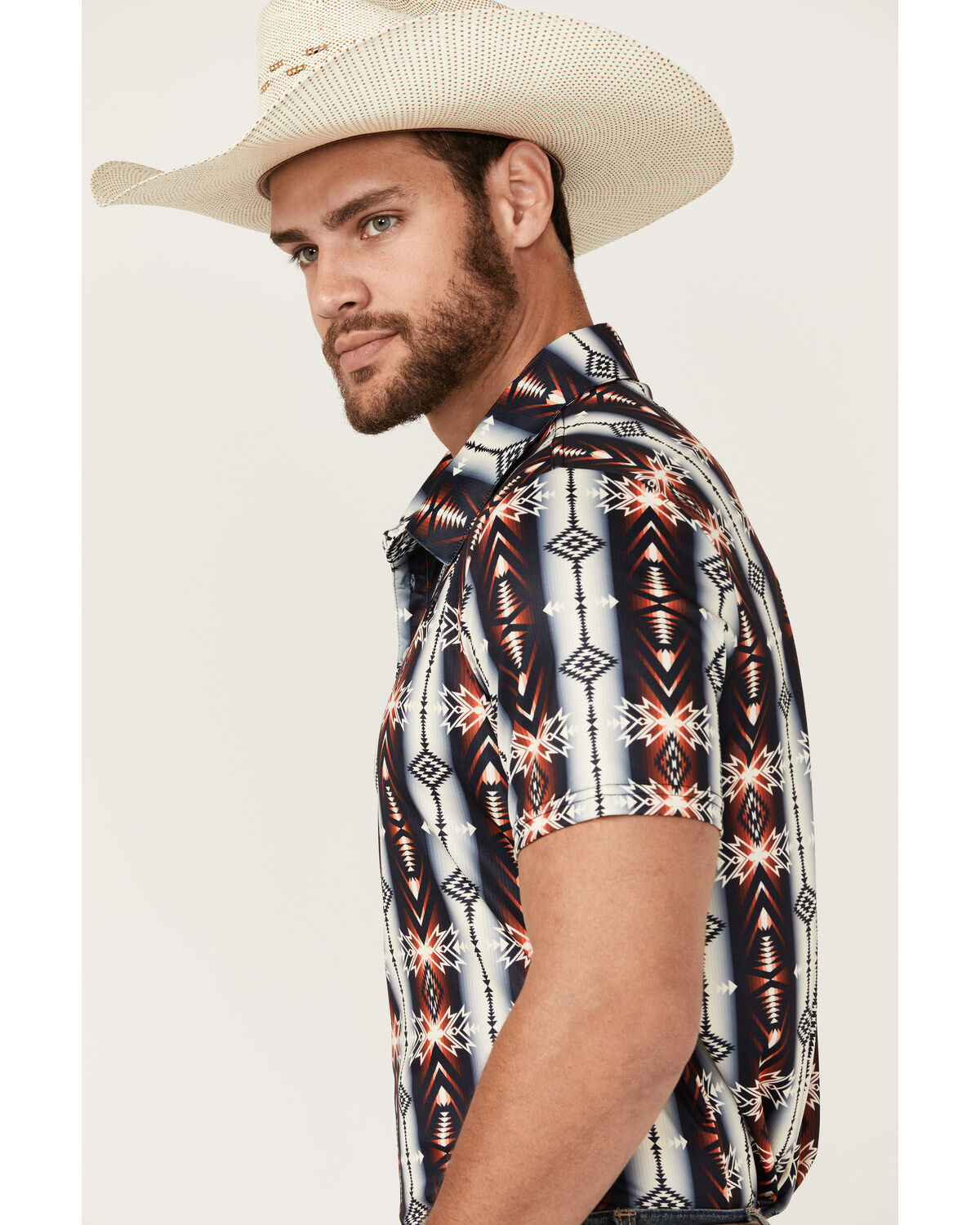 Image #2 - Rock & Roll Denim Men's Southwestern Print Short Sleeve Polo Shirt, Navy, hi-res