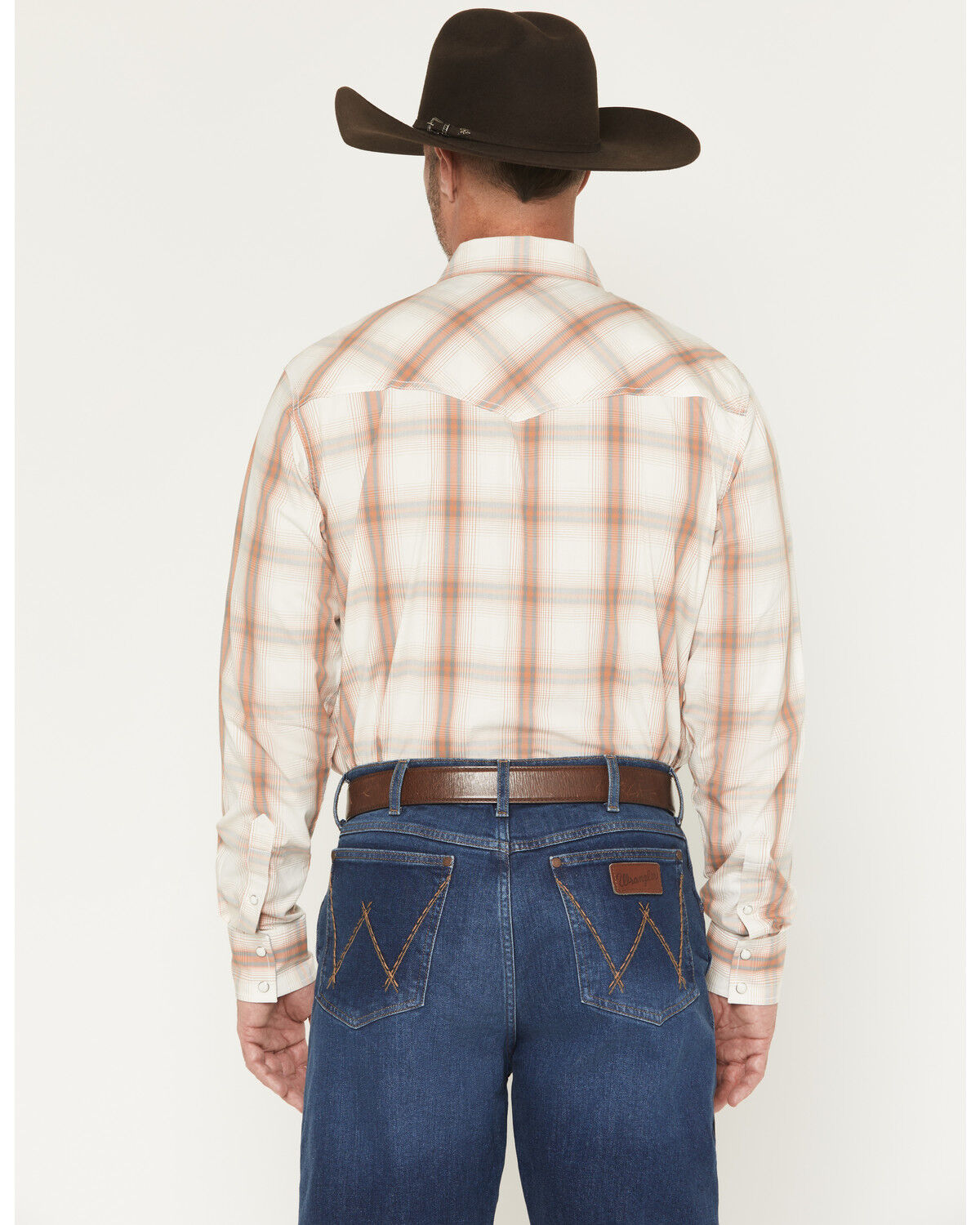 Image #4 - Wrangler 20X Men's Plaid Print Long Sleeve Snap Stretch Western Shirt, Cream, hi-res