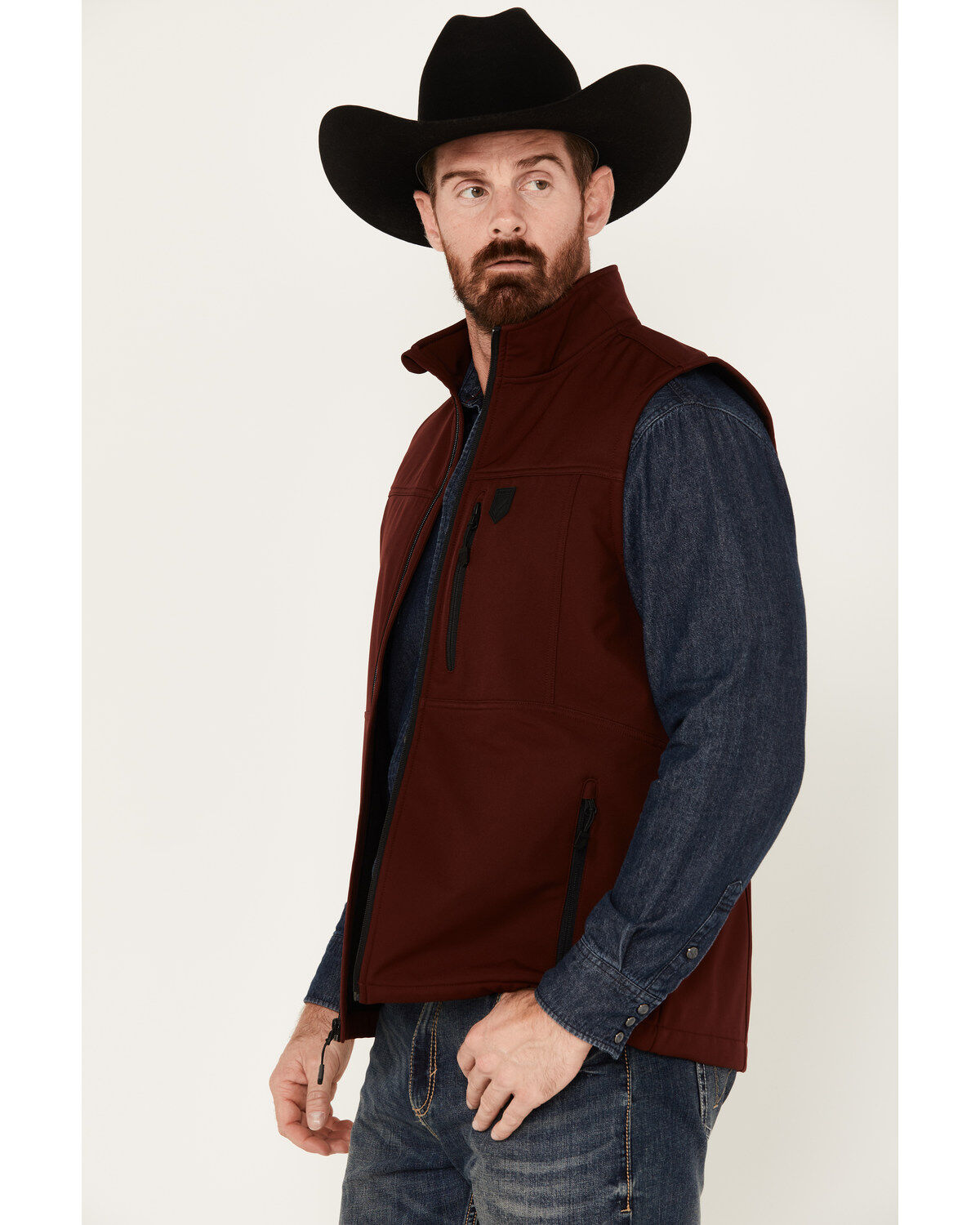 Image #2 - RANK 45® Men's Stowel Softshell Vest, Wine, hi-res