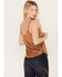 Shyanne Women's Crochet Lace Faux Suede Cami Top, Brown, hi-res