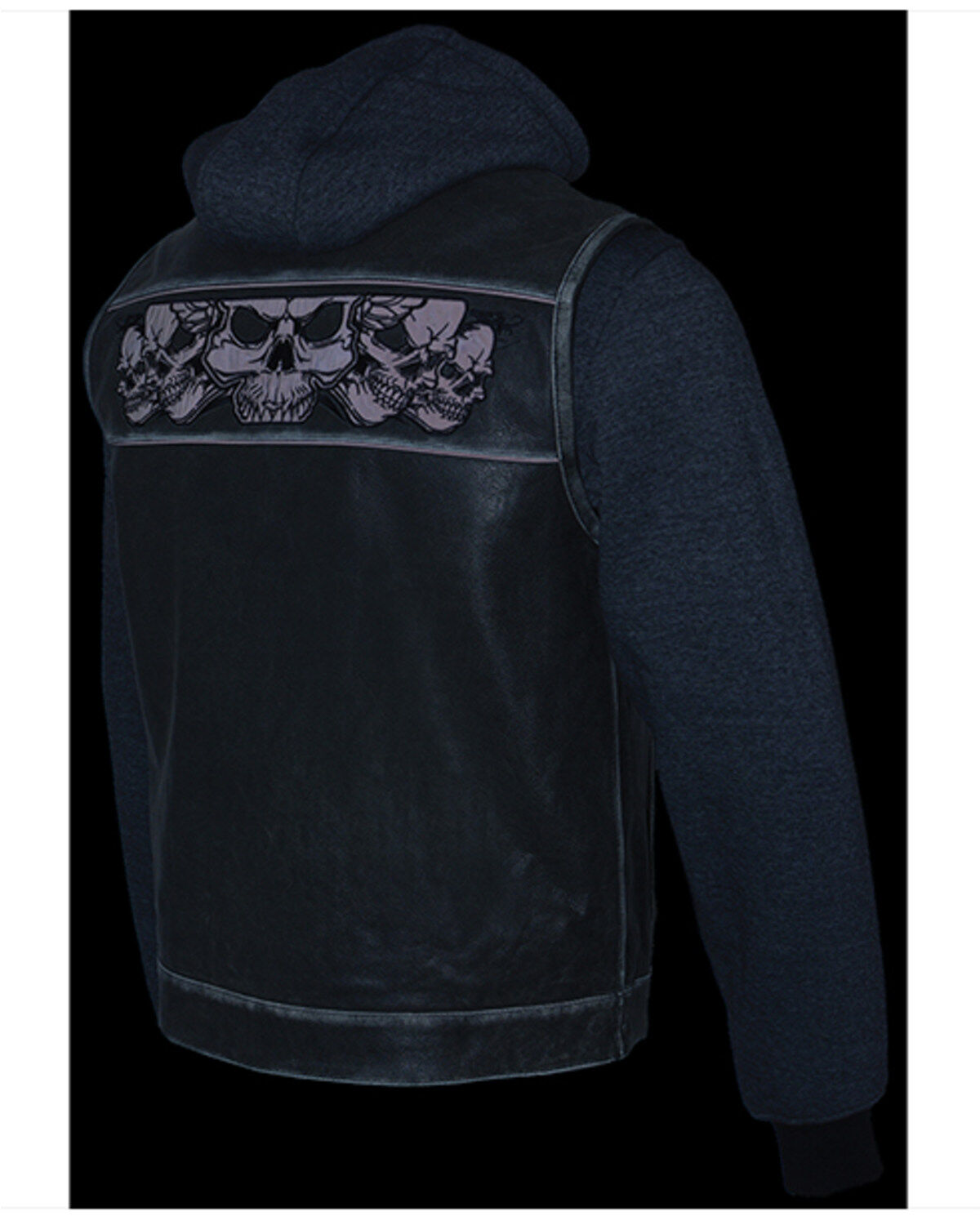 Image #4 - Milwaukee Leather Men's Leather Concealed Carry Vest with Reflective Skulls and Removeable Hoodie - 5X, Grey, hi-res