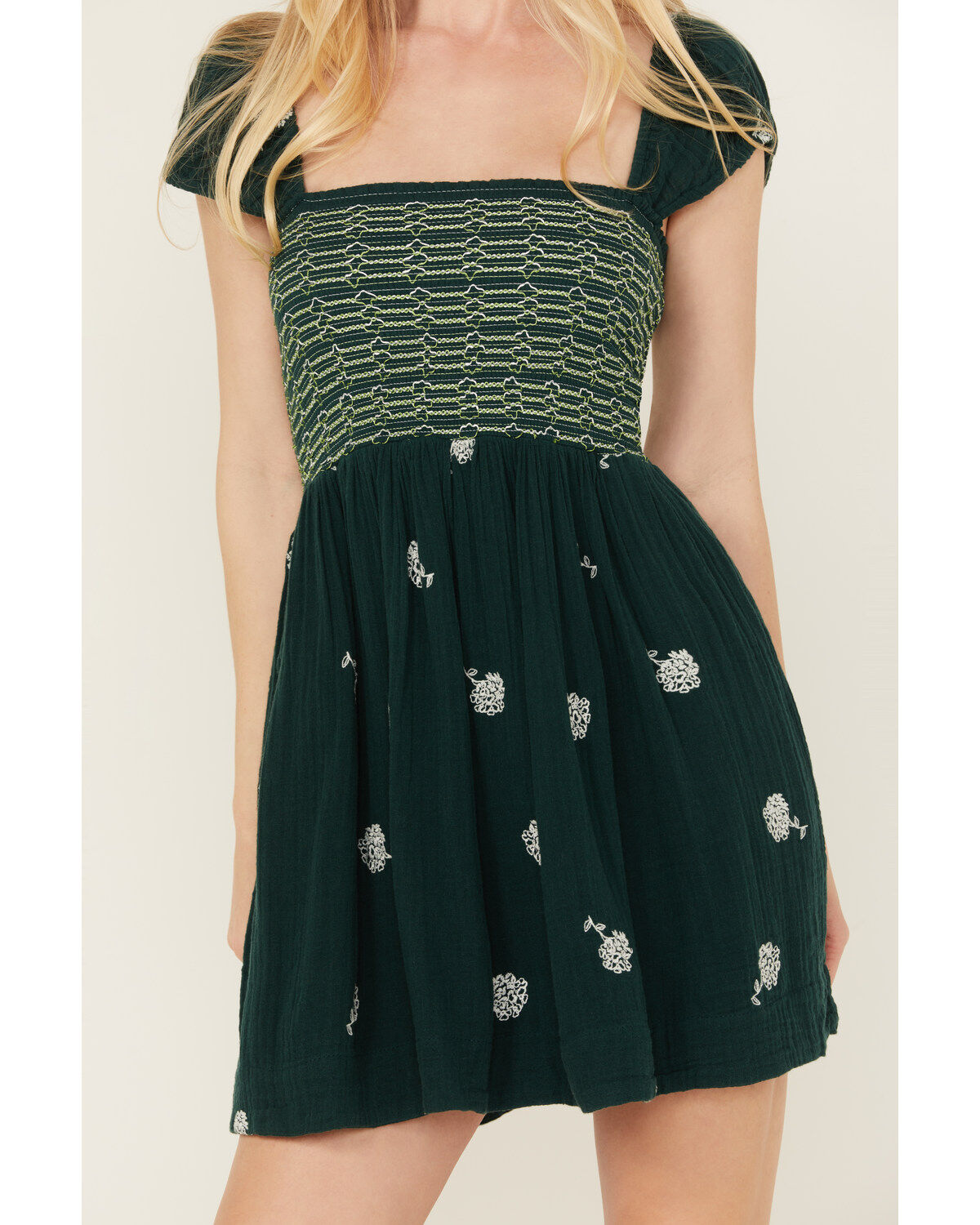 Image #3 - Free People Women's Tory Floral Smocked Mini Dress, Green, hi-res