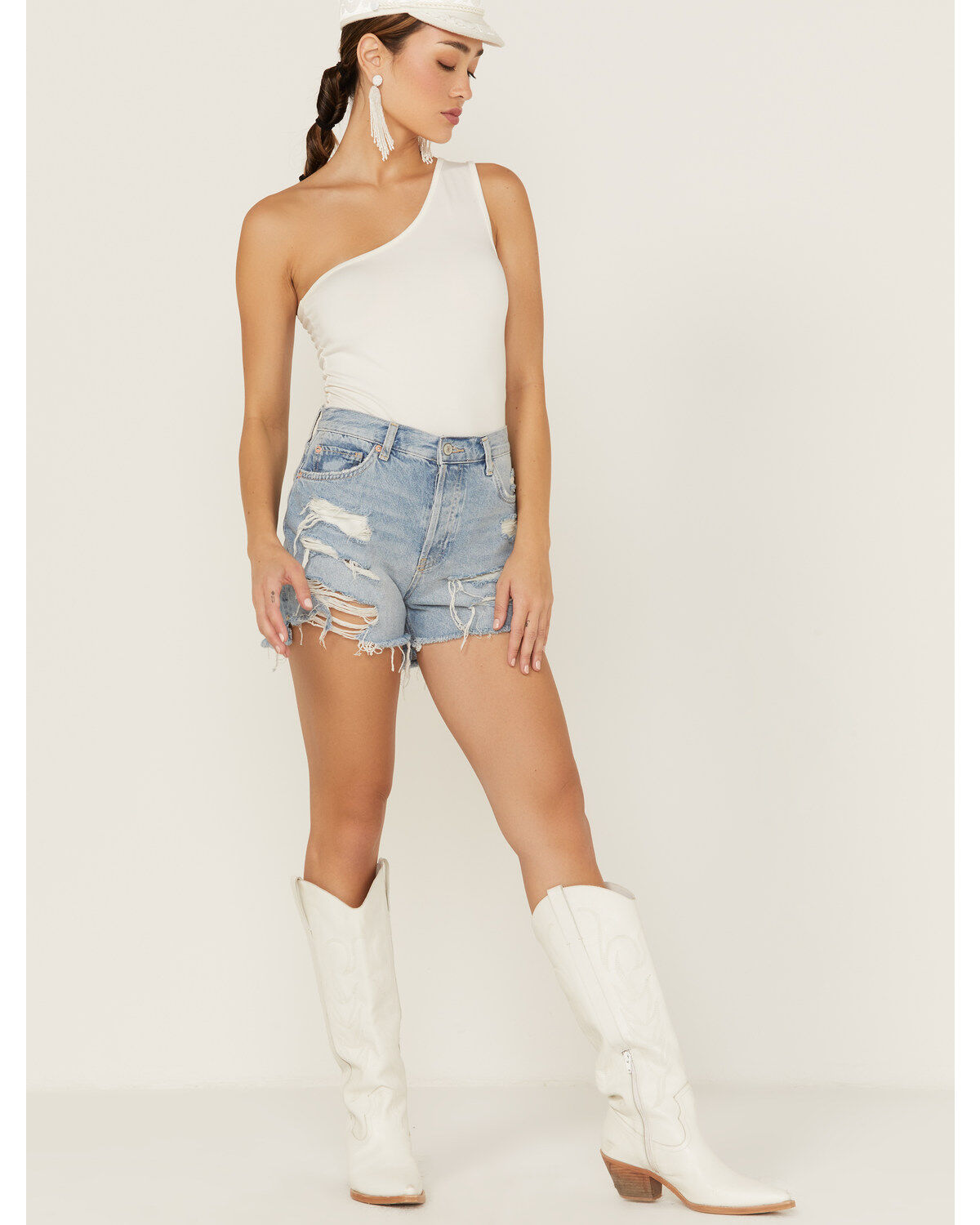 Image #1 - Free People Women's Maggie Kiss Me Distressed Shorts, Medium Wash, hi-res