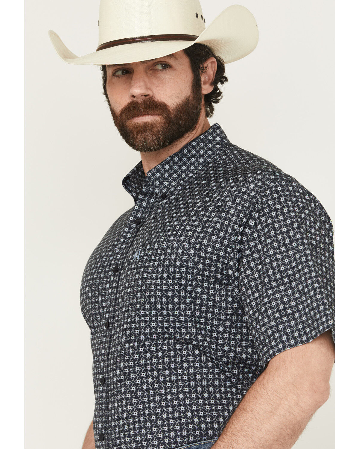 Image #2 - Cinch Men's Geo Print Short Sleeve Button-Down Performance Stretch Western Shirt, Navy, hi-res