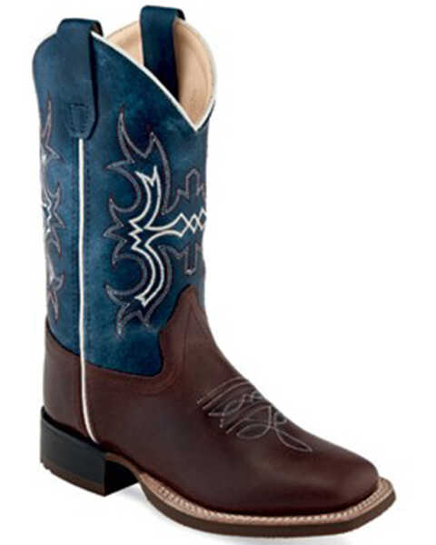 Old West Boys' Wipe Out Western Boots - Broad Square Toe, Blue, hi-res