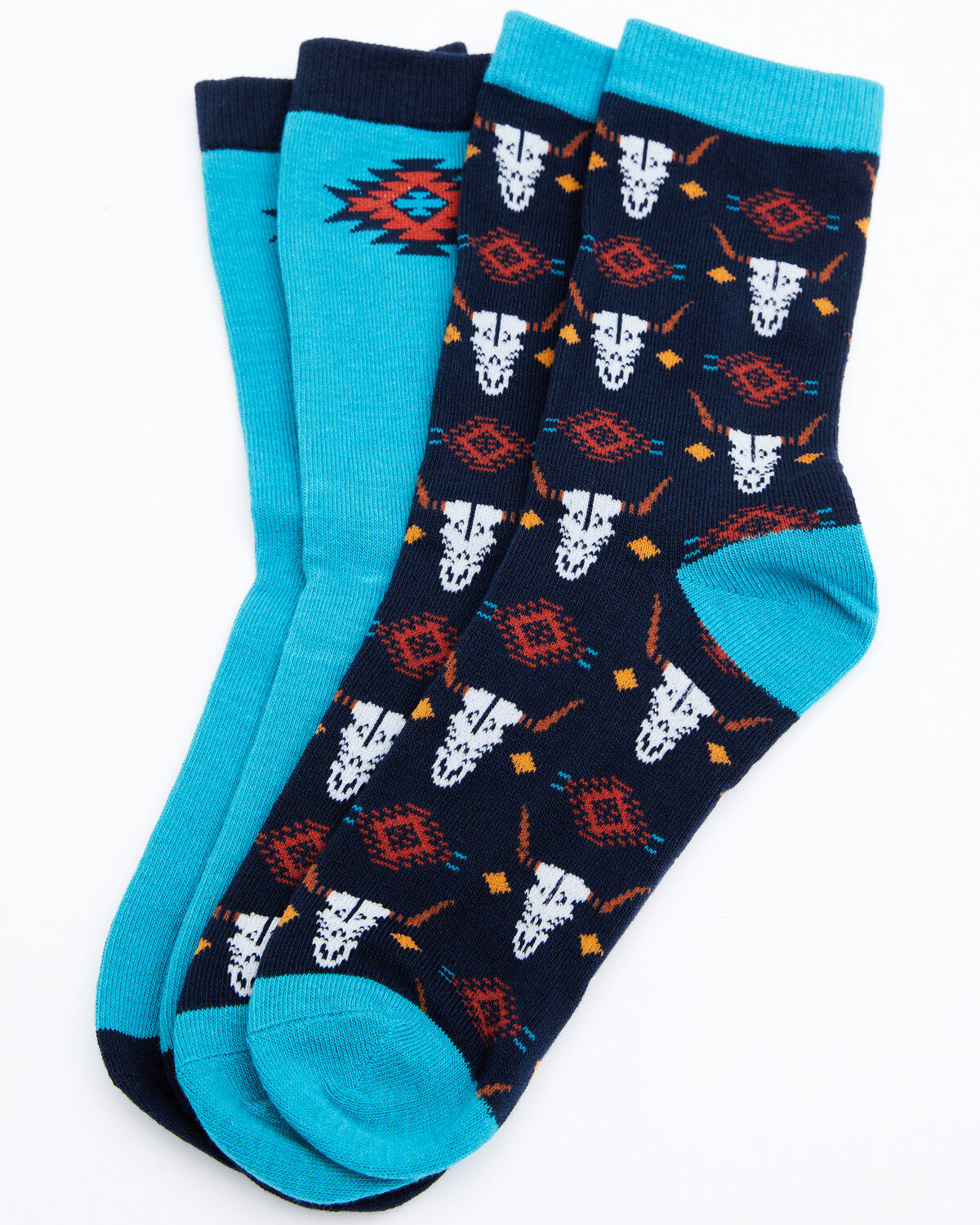 Image #1 - Shyanne Women's Teal Navajo Bull Crew Socks - 2 Pack, Teal, hi-res