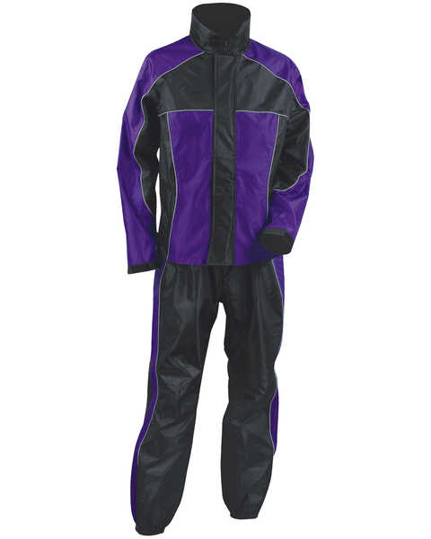 Milwaukee Leather Women's Waterproof Rain Suit - 4X, Black/purple, hi-res