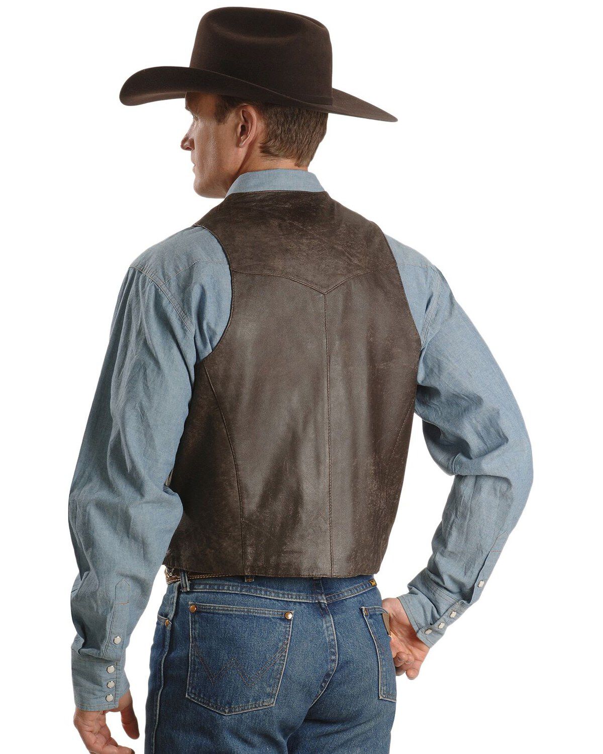 Image #3 - Scully Men's Whipstitch Leather Lapel Vest, Brown, hi-res