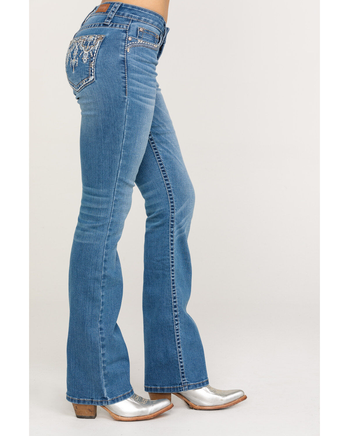 Image #3 - Shyanne Women's Light Wash Faux Flap Bling Bootcut Jeans, , hi-res