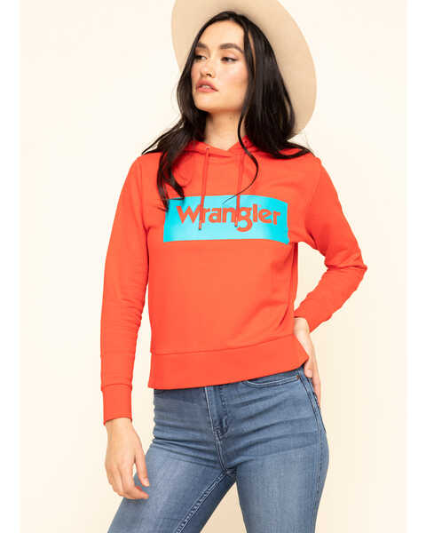 Image #5 - Wrangler Modern Women's Red High Rib Retro Sweatshirt Logo Hoodie, , hi-res