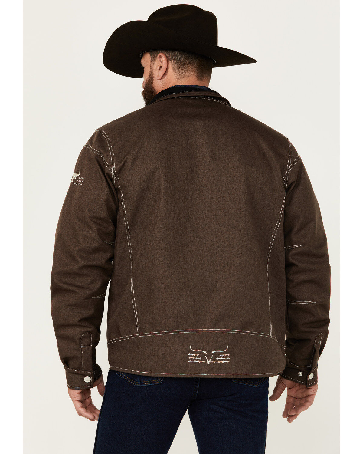 Image #4 - Cowboy Hardware Men's Triple Barb Logo Softshell Jacket, Chocolate, hi-res