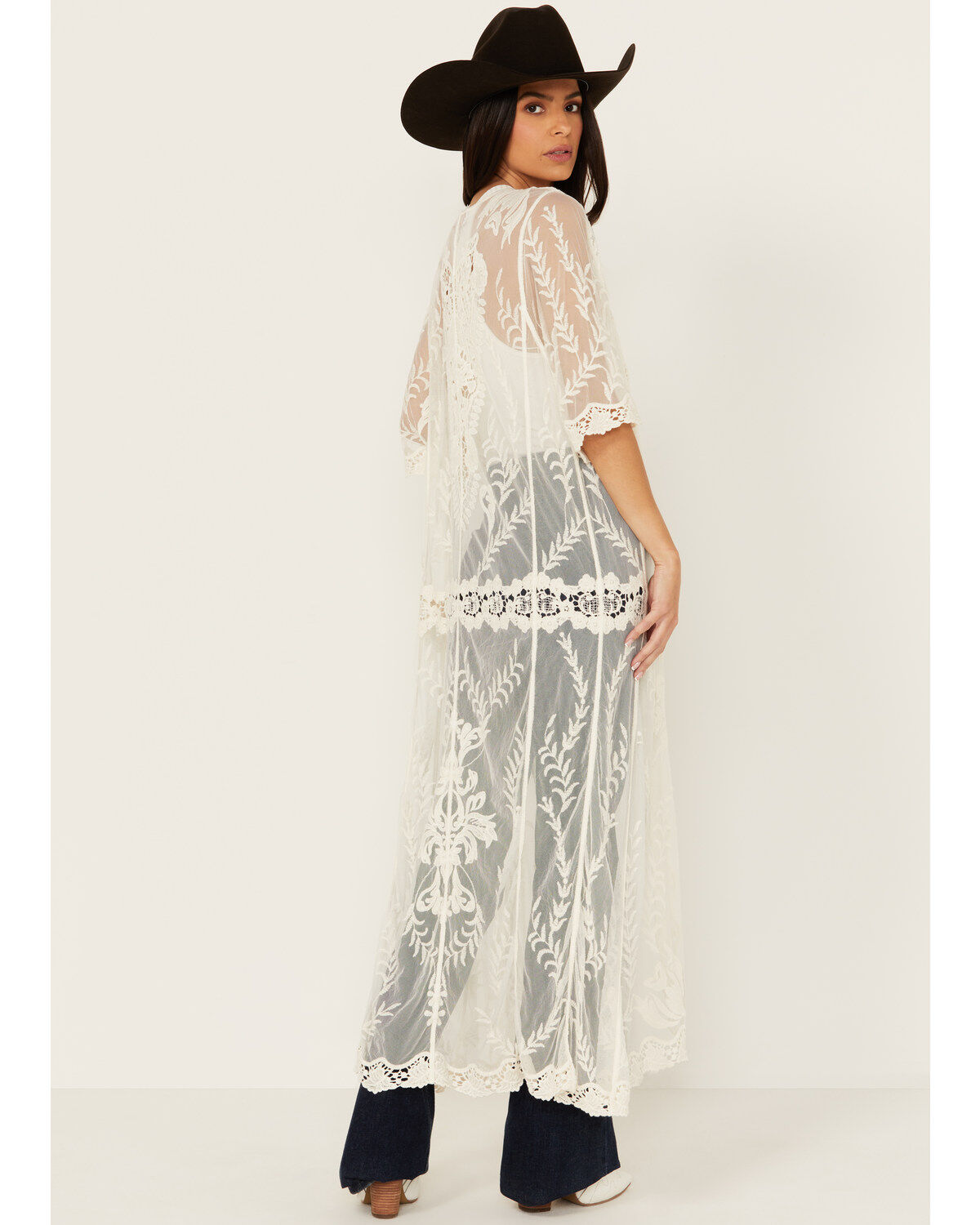 Image #4 - Shyanne Women's Long Knit Lace Kimono, Cream, hi-res