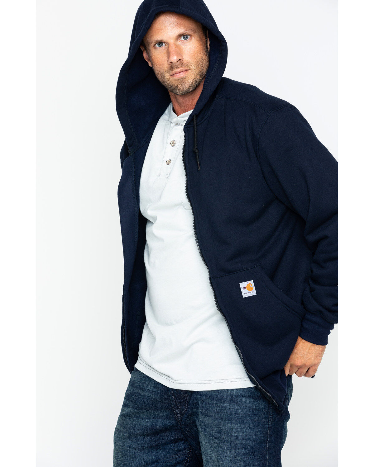 Image #3 - Carhartt Men's Zip-Front Heavyweight FR Work Jacket - Big & Tall, Navy, hi-res