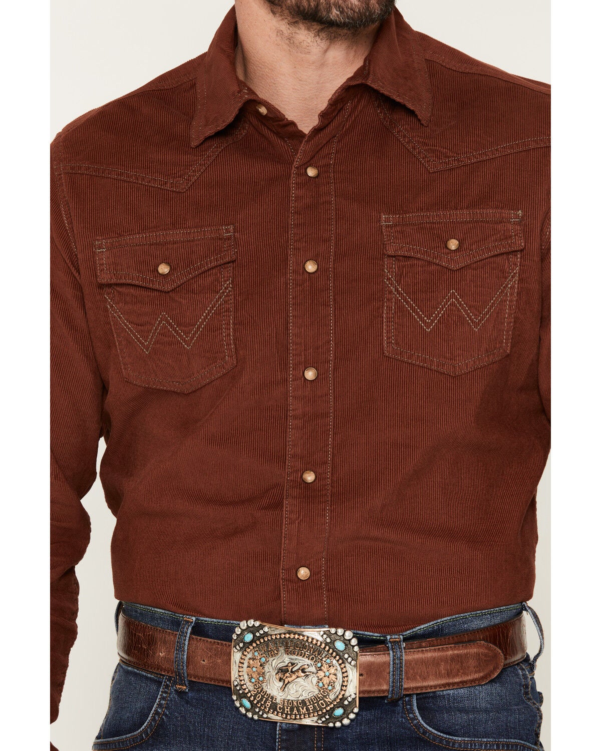 Image #4 - Wrangler Retro Men's Solid Corduroy Long Sleeve Snap Western Shirt - Tall, Rust Copper, hi-res