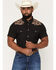 Image #1 - Burlebo Men's Camo Color Block Short Sleeve Snap Performance Western Shirt, Black, hi-res