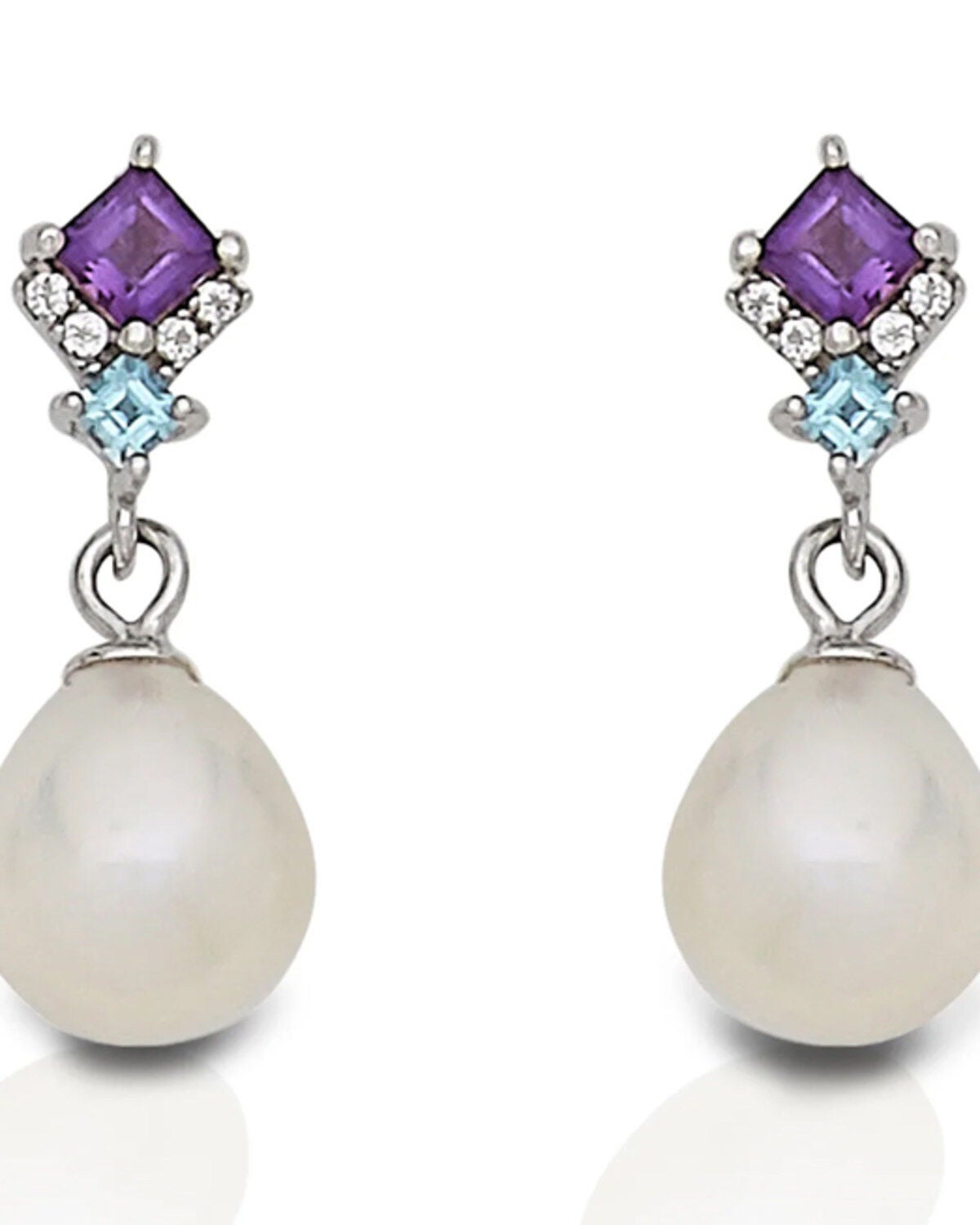 Kelly Herd Women's Amethyst & Topaz Teardrop Pearl Earrings, Purple, hi-res
