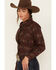 Image #2 - Cumberland Outfitters Women's Southwestern Stripe Print Long Sleeve Snap Western Shirt, Burgundy, hi-res