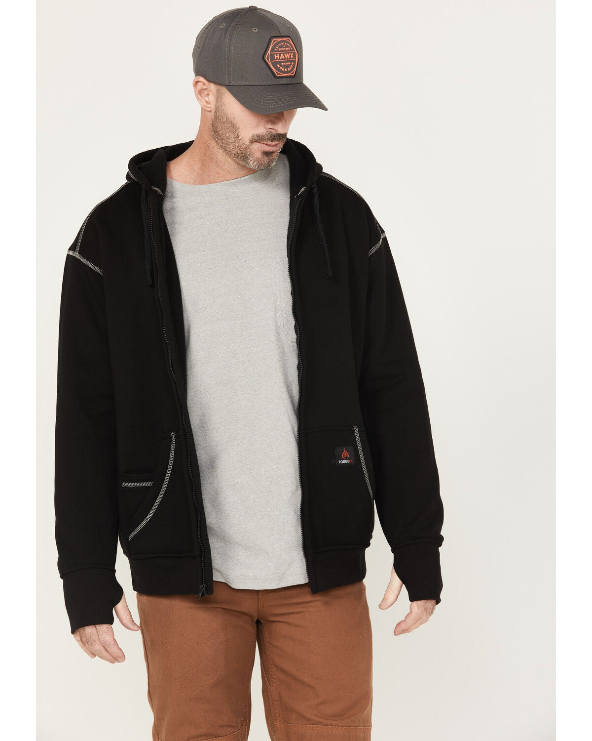 Forge Workwear Men's FR Zip Hooded Sweatshirt, Black, hi-res