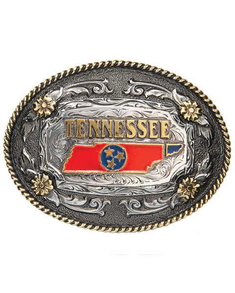 AndWest Oval Rope Edge Tennessee State Buckle, Gold, hi-res
