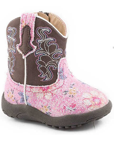 Roper Infant Girls' Glitter Flower Western Boots - Round Toe, Pink, hi-res