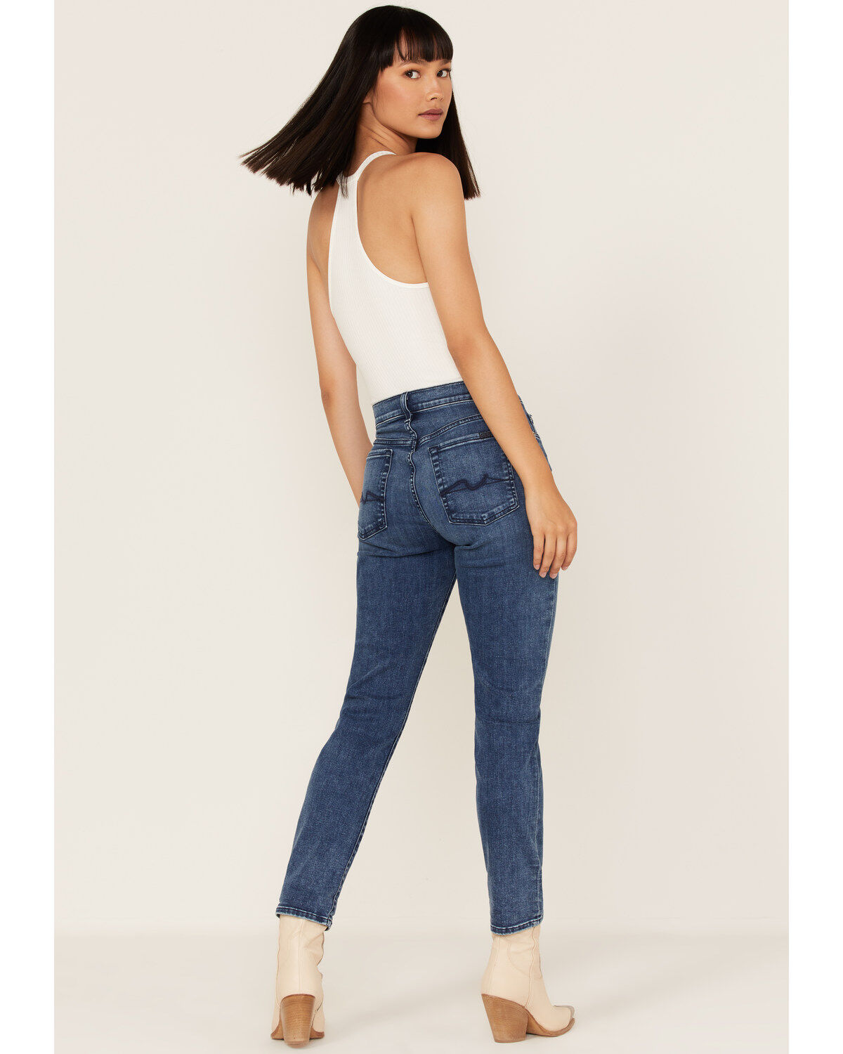 Image #3 - 7 For All Mankind Mid Wash Josefina In Formosa Cuffed Skinny Jeans, Blue, hi-res