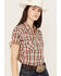 Rough Stock by Panhandle Women's Plaid Print Stretch Short Sleeve Western Snap Shirt, Rust Copper, hi-res