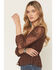 Image #2 - Shyanne Women's Embroidered Mesh Long Sleeve Button-Down Shirt, Brown, hi-res