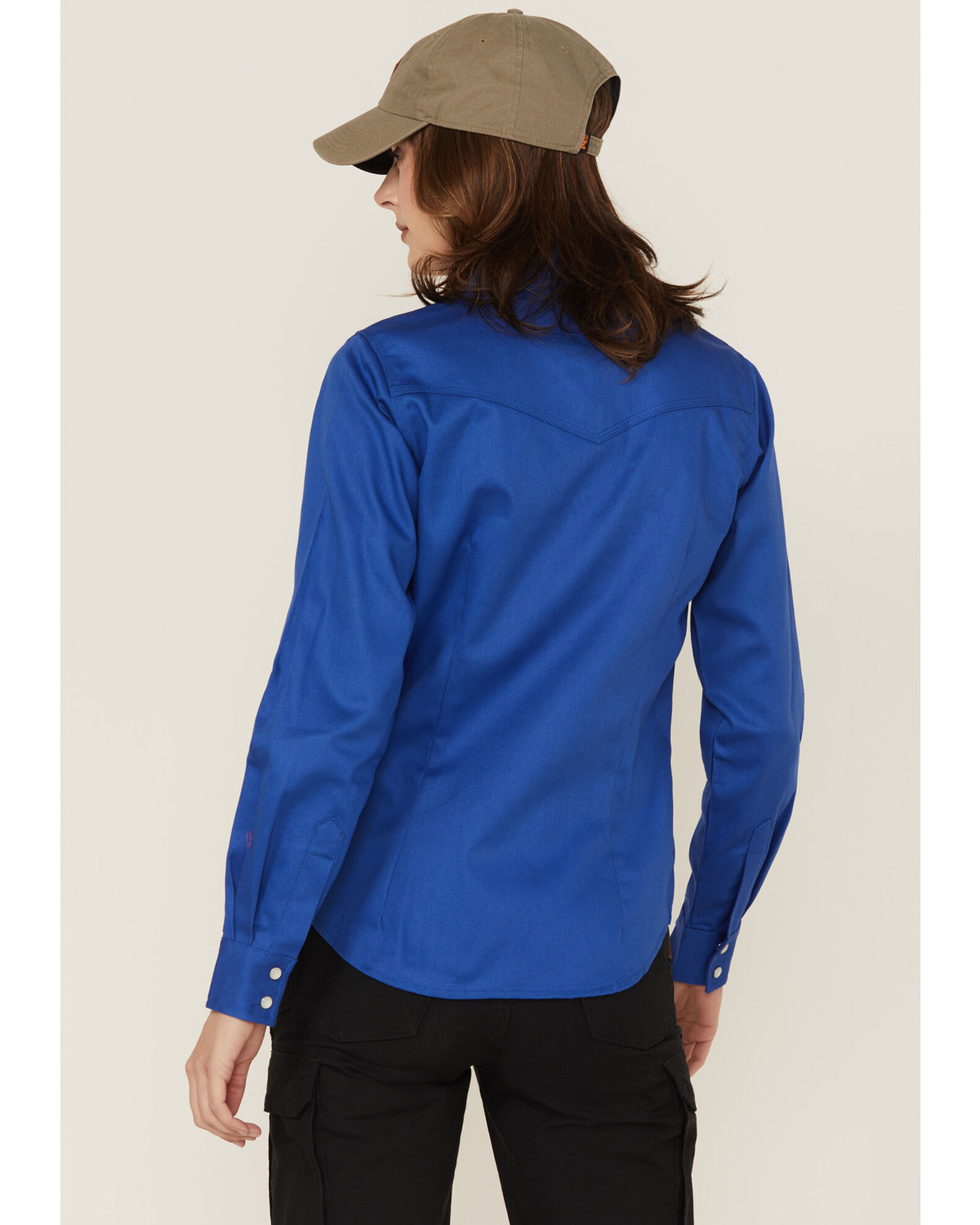 Image #4 - Forge Workwear Women's FR Solid Long Sleeve Snap Stretch Work Shirt, Royal Blue, hi-res