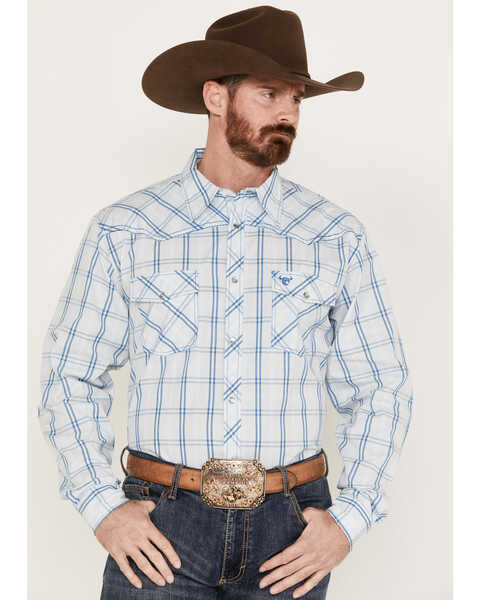 Cowboy Hardware Men's Plaid Print Long Sleeve Western Pearl Snap Shirt, White, hi-res
