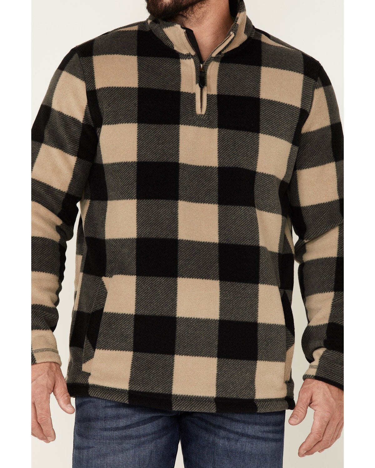 Image #3 - Cody James Men's Lumber Jack Buffalo Check Polar Fleece 1/4 Zip Pullover - Tan, , hi-res