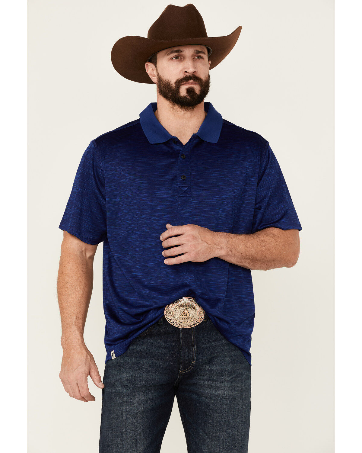 Image #1 - RANK 45® Men's Elite Stripe Short Sleeve Performance Polo Shirt, Blue, hi-res