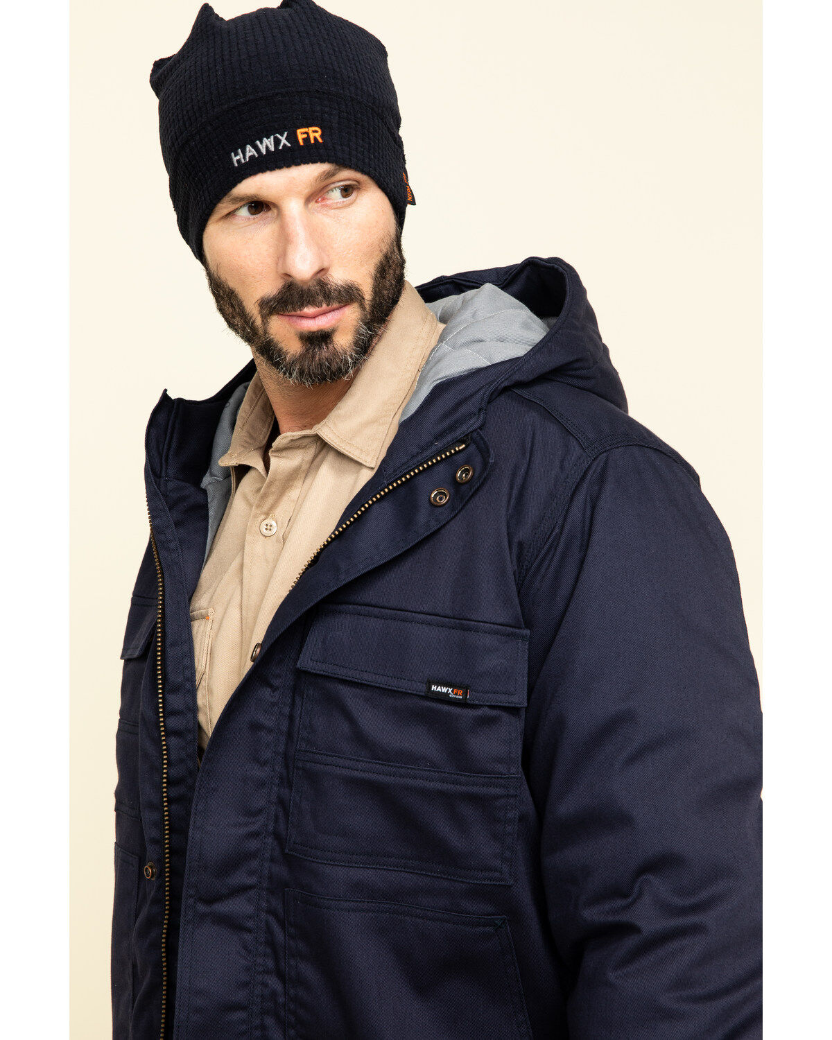 Image #5 - Hawx Men's FR Duck Hooded Work Jacket, Navy, hi-res