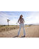 Image #1 - Wrangler® X Barbie™ Women's Light Wash High Rise Westward Pink Patch Stretch Bootcut Jeans, , hi-res