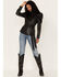 Flying Tomato Women's Faux Leather Puff Sleeve Shirt, Black, hi-res