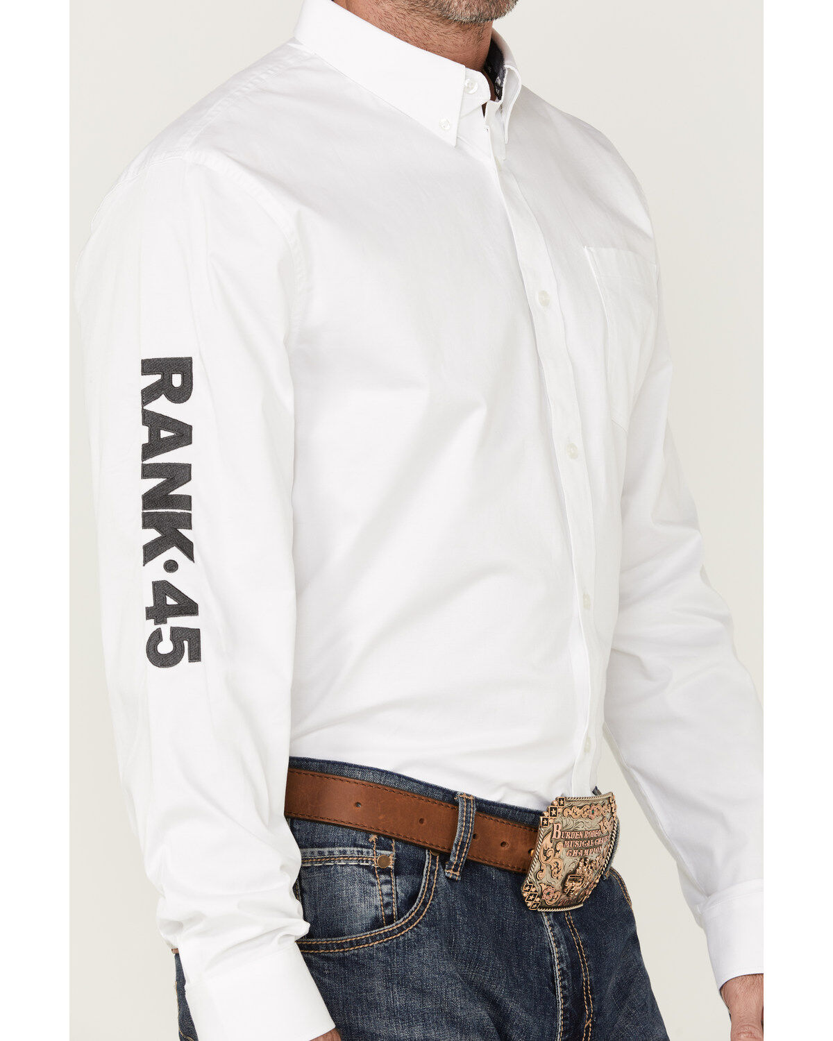 Image #3 - RANK 45® Men's Solid Performance Twill Logo Long Sleeve Button-Down Western Shirt, White, hi-res