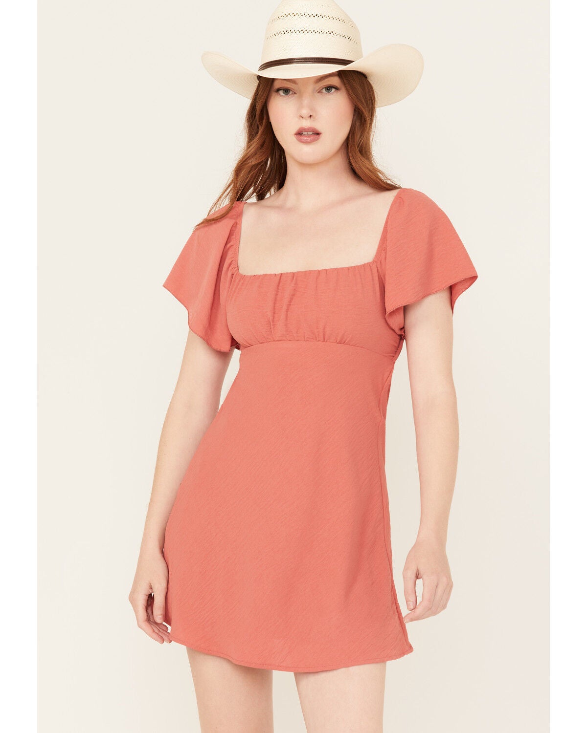 Originality Women's Emma Flutter Sleeve Tie-Back Mini Dress, Rust Copper, hi-res